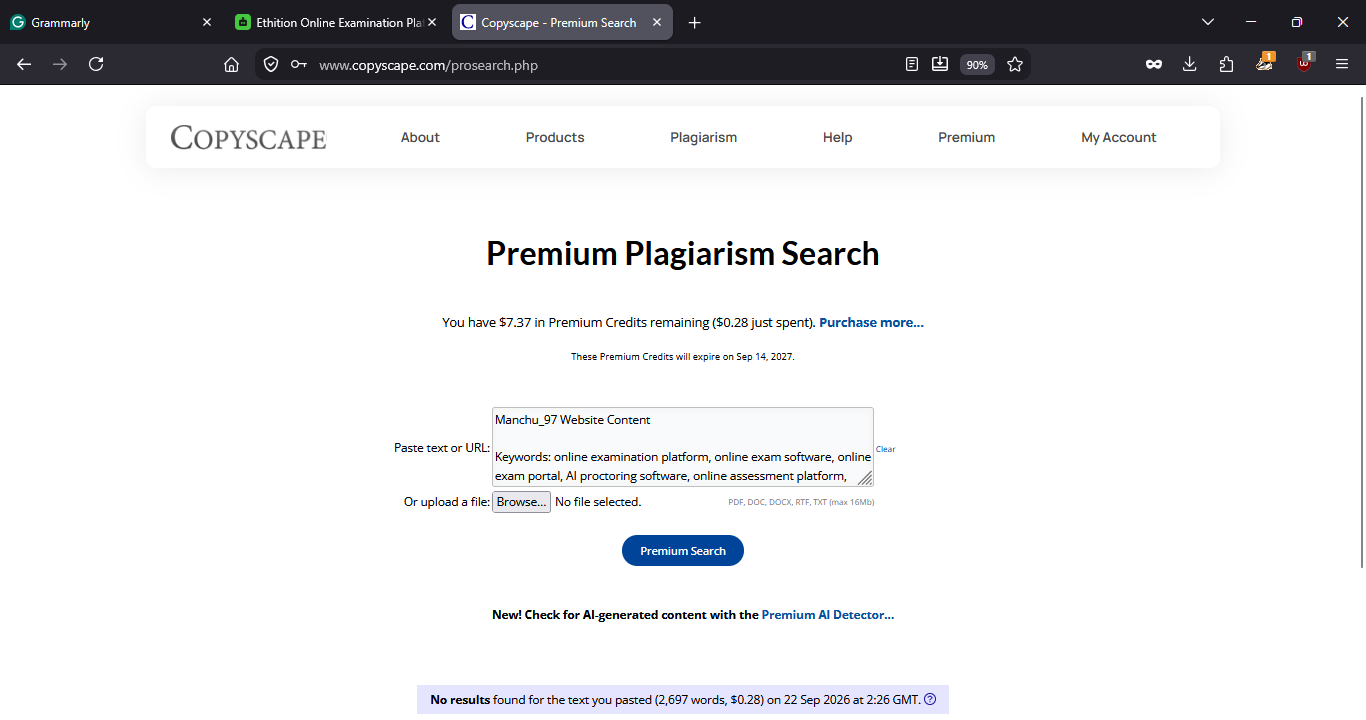 Ethition exam management interface